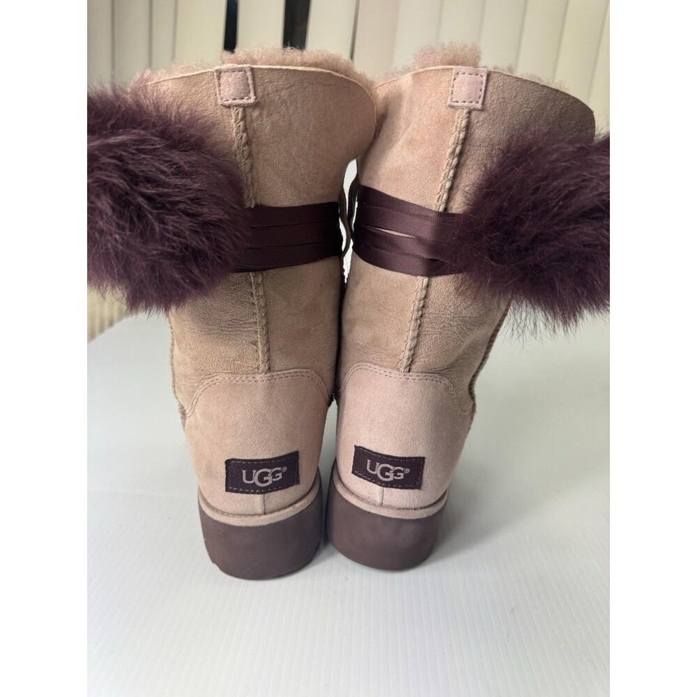 UGG Women’s Boots Size 9 Pink Suede Plum Fur Cuff Shearling Winter Boots